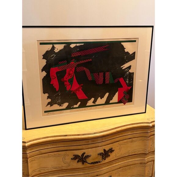 Vtg 1977 Mask Wood Block Print Japanese Kunihiro Amano Signed Numbered Framed - Picture 16 of 16